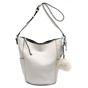 Pebbled Bucket Hobo Scarf Pom Pom and Wristlet Set